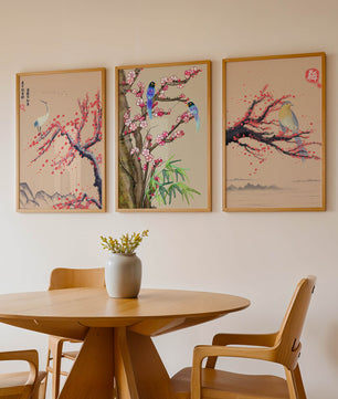 Decoración Oriental con Pájaros y Flores