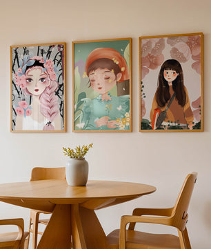 Dekorative Illustrationen von Mädchen in Holzrahmen
