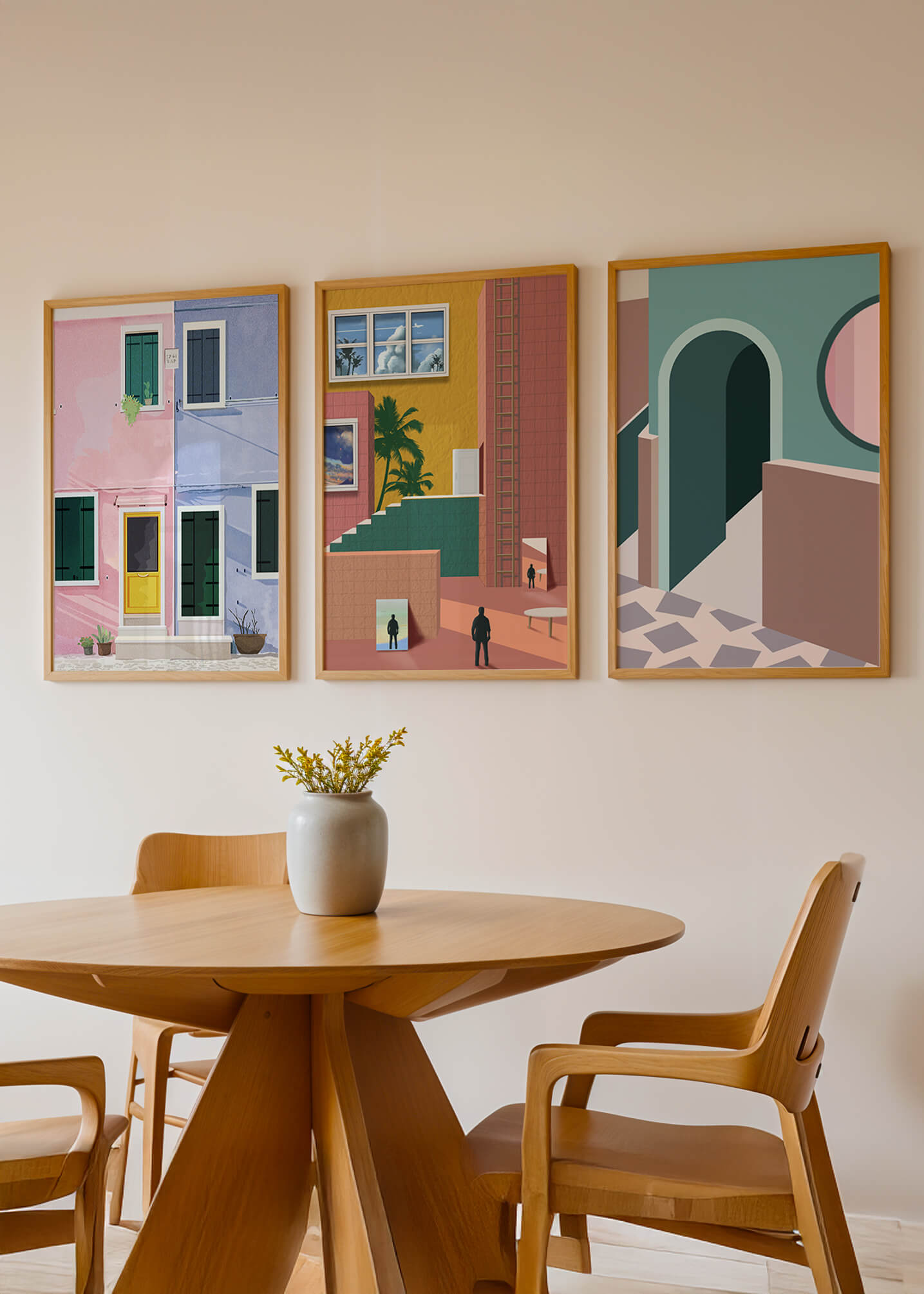 Conjunto De Cuadros Modernos Con Arquitectura Colorida