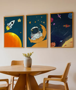 Ensemble d’images d’espace avec astronaute et fusée