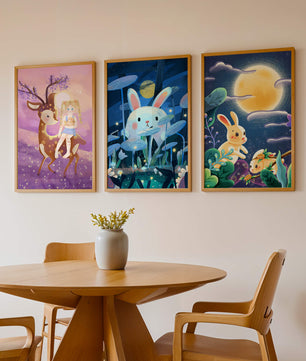 Ensemble de toiles pour enfants avec des animaux et des paysages fantastiques