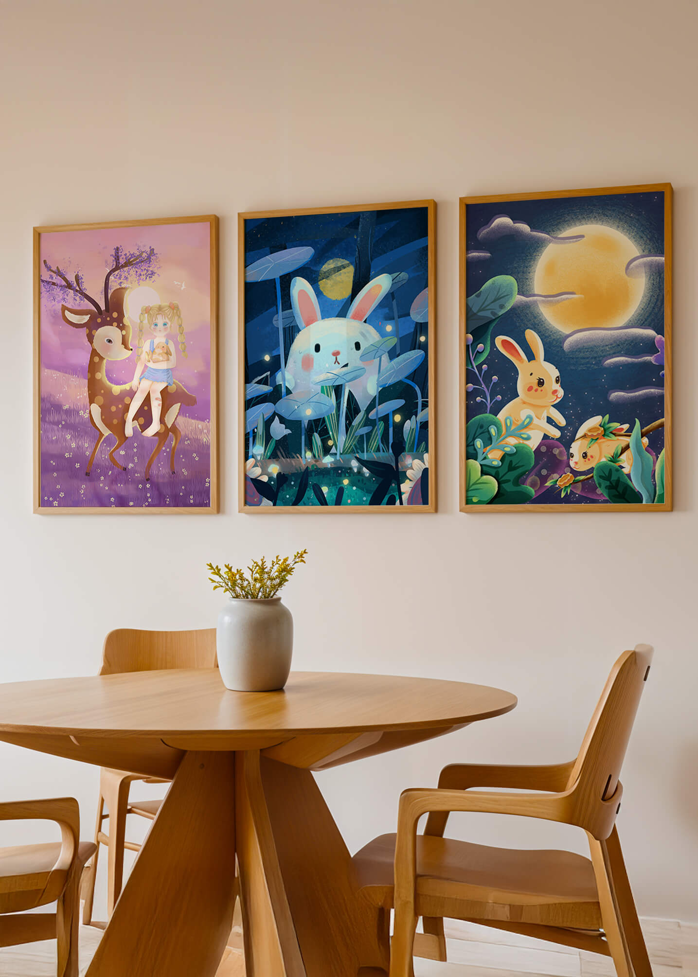 Ensemble de toiles pour enfants avec des animaux et des paysages fantastiques