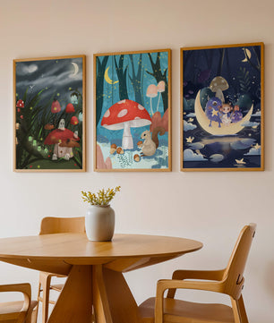 Illustrations de fées avec des champignons dans la forêt