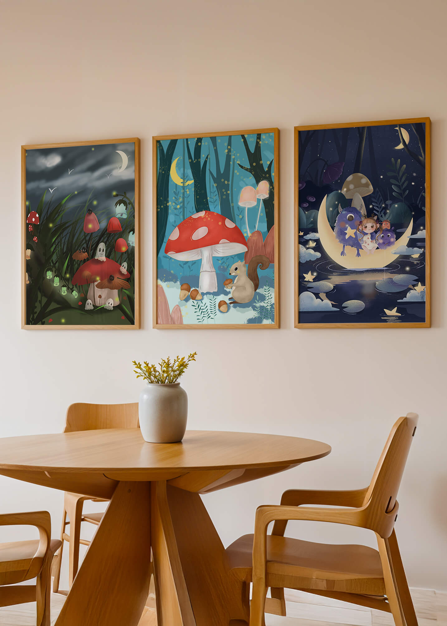 Illustrations de fées avec des champignons dans la forêt