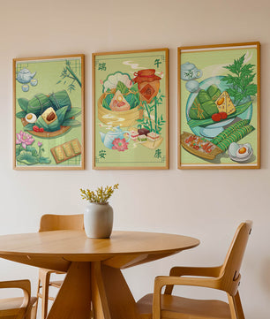 Arte de Comida Tradicional en Estilo Oriental con Motivos Culinarios