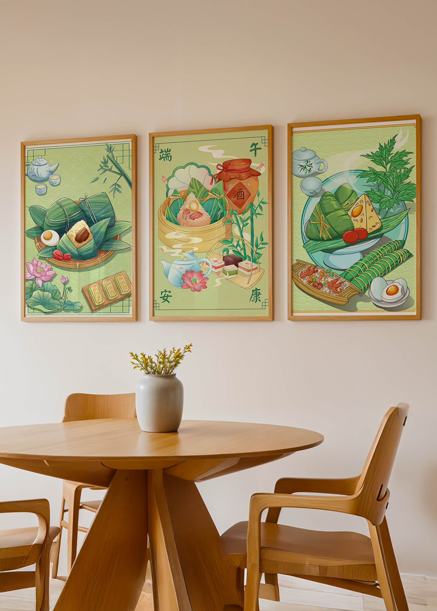 Arte de Comida Tradicional en Estilo Oriental con Motivos Culinarios