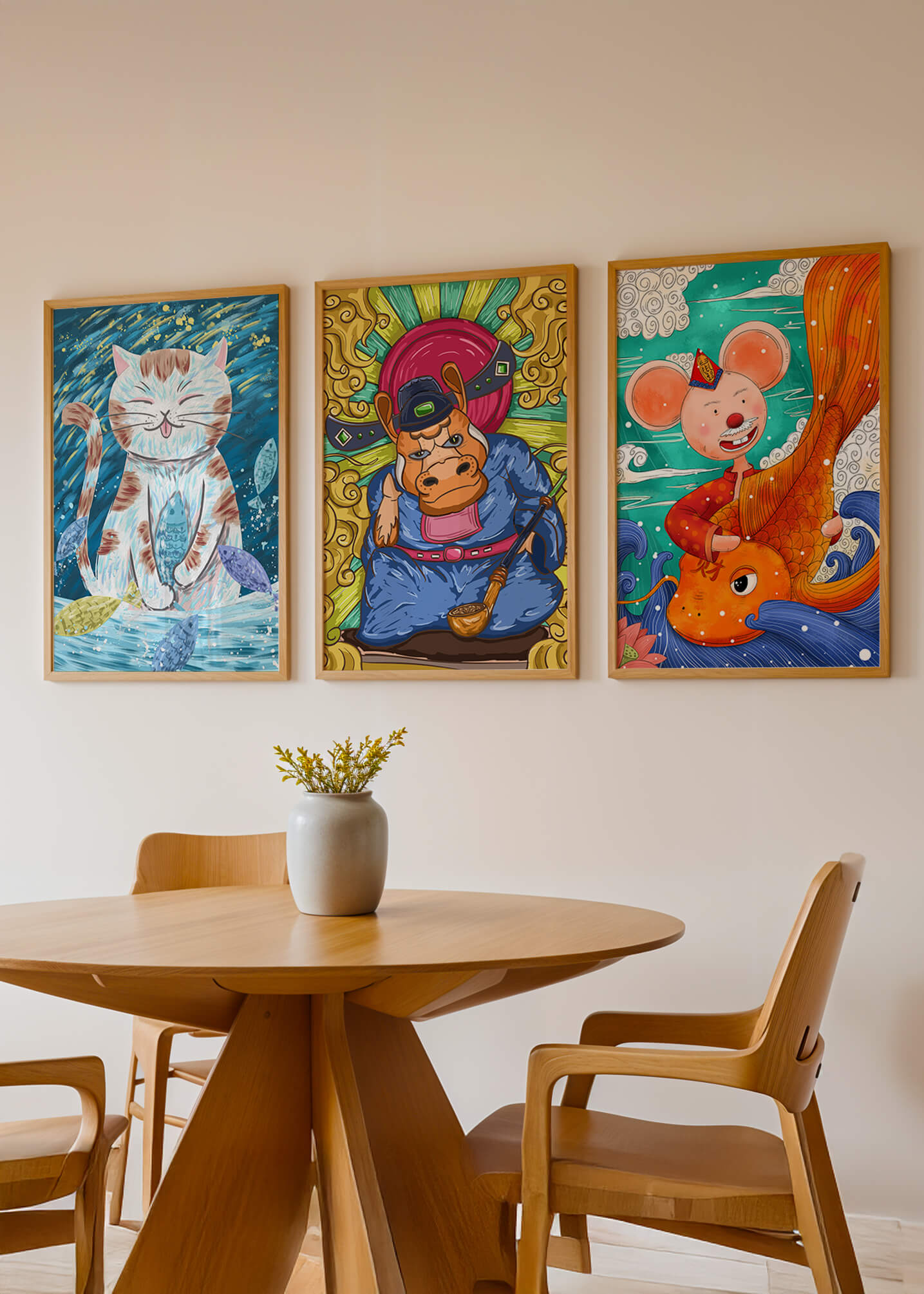 Ensemble d'illustrations d'animaux au style fantastique