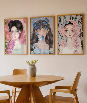 Pinturas De Retratos Femeninos Con Flores Y Mariposas