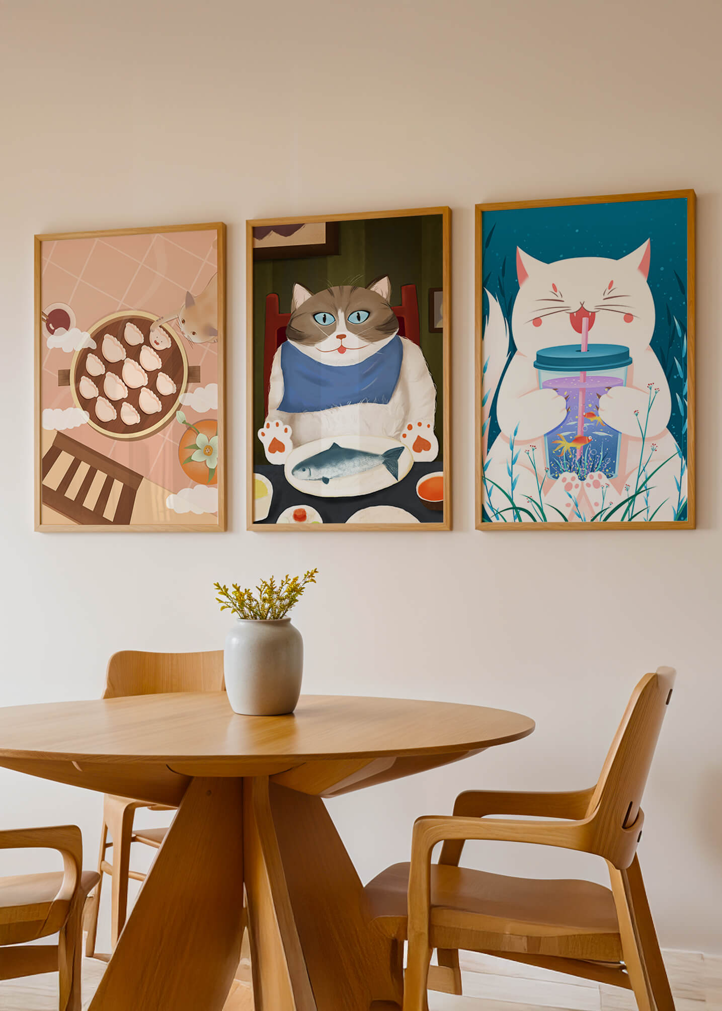 Ensemble d'illustrations de chats à thème culinaire