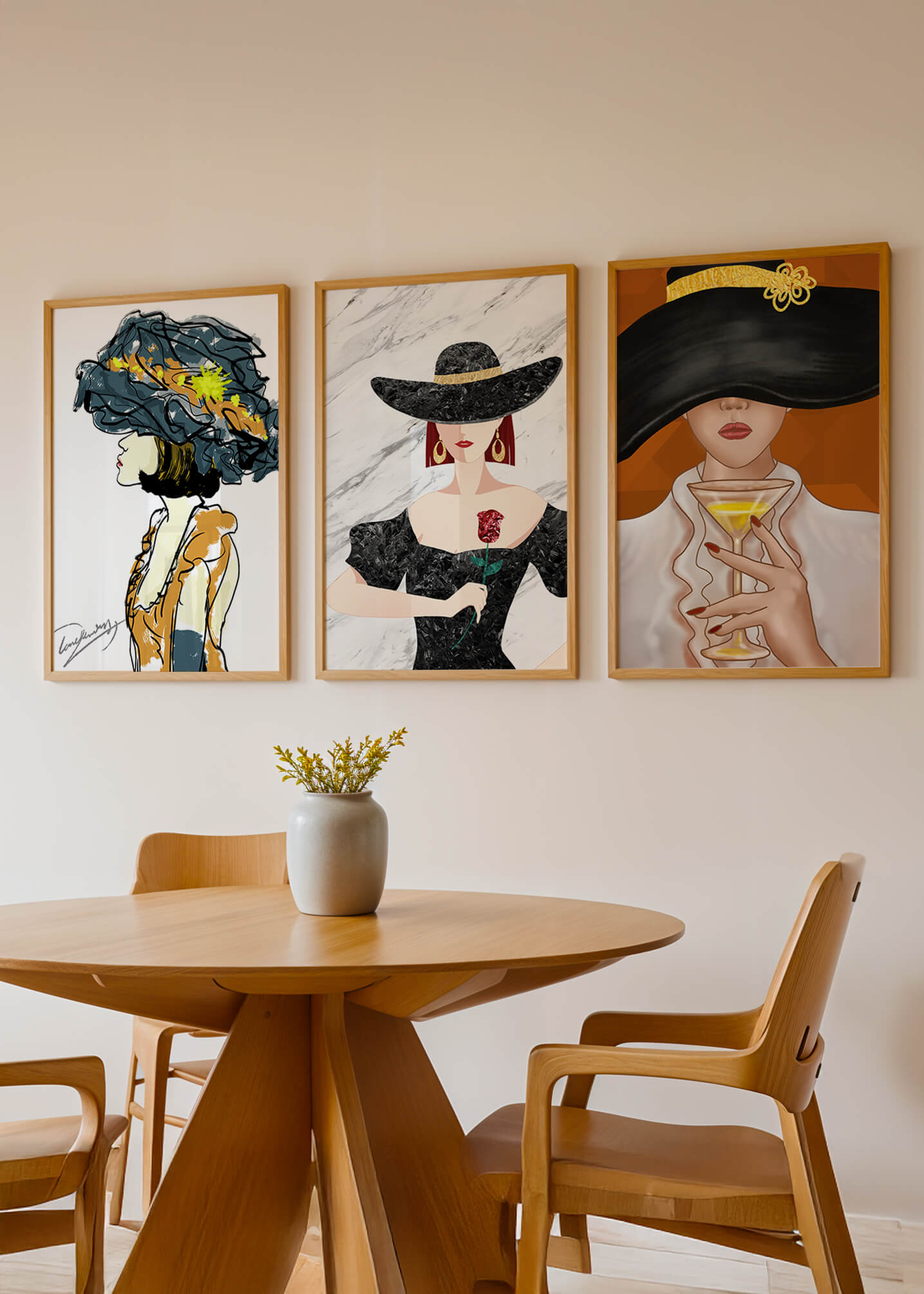 Impression artistique de mode avec éléments dorés