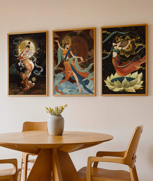 Art de divinités mythologiques dans un style oriental avec des détails dorés