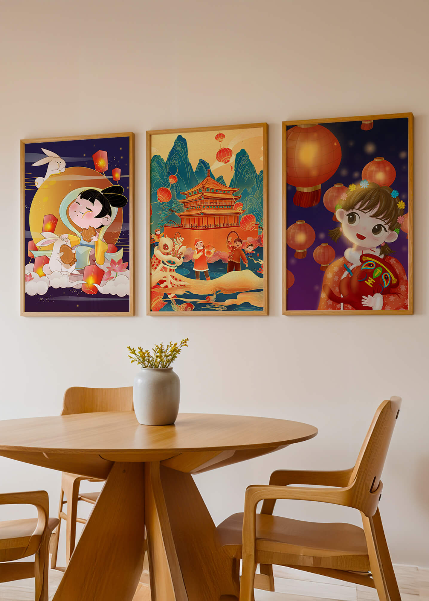 Imágenes Artísticas Orientales con Linternas y Figuras Tradicionales