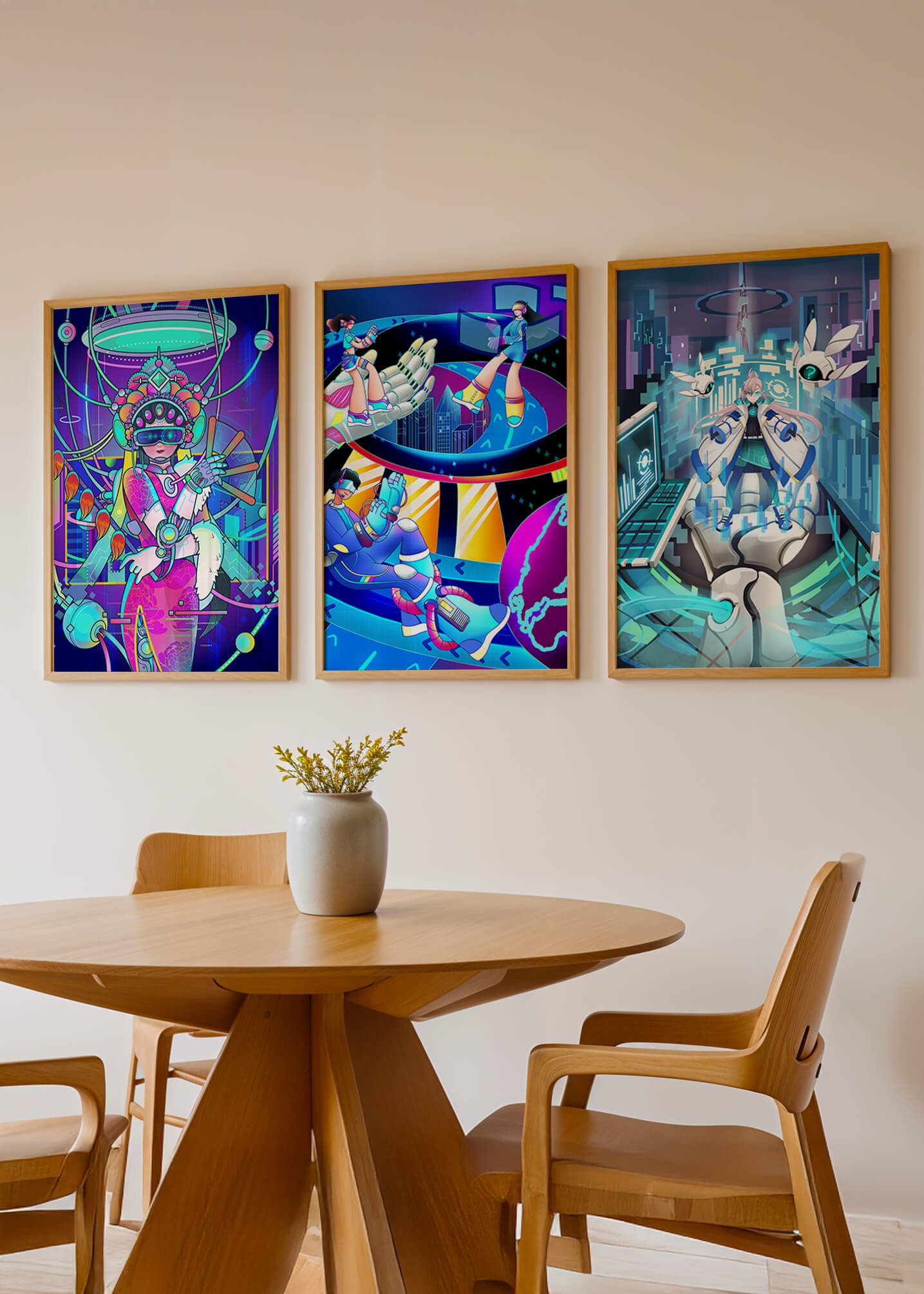 Obras de Arte de Ciencia Ficción con Diseño Futurista y Colores Vivos