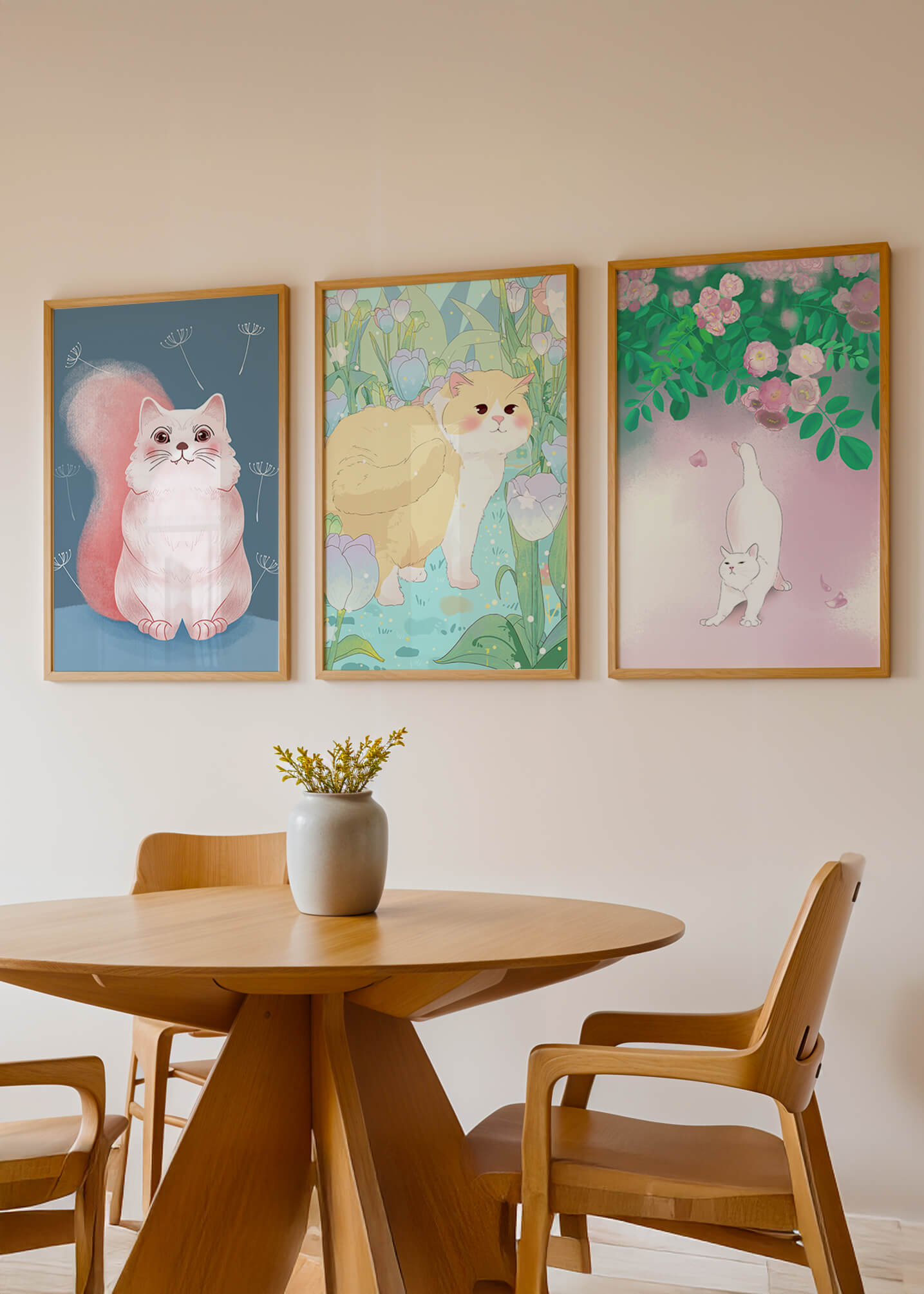 Conjunto De Ilustraciones De Gatos Con Fondos Naturales
