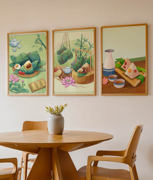 Tableaux d'art inspirés de la culture orientale avec des motifs de nourriture et de nature