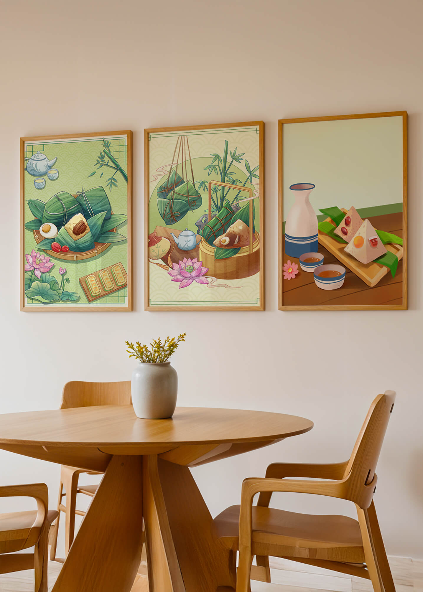 Tableaux d'art inspirés de la culture orientale avec des motifs de nourriture et de nature