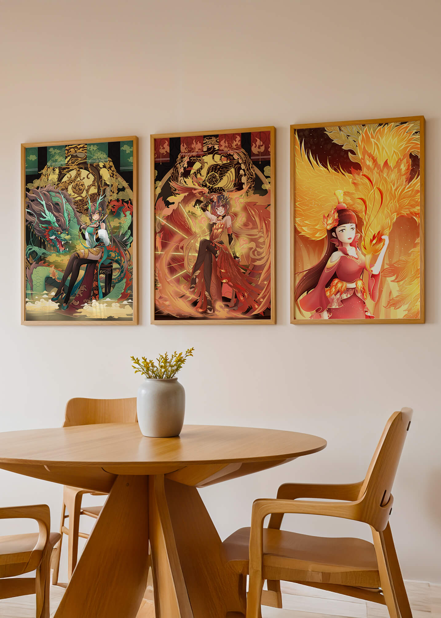 Fantasievolle Illustrationen mit mythologischen Motiven in leuchtenden Farben
