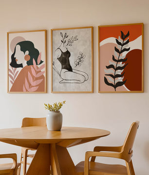 Triptyque d'art minimaliste dans des tons terreux