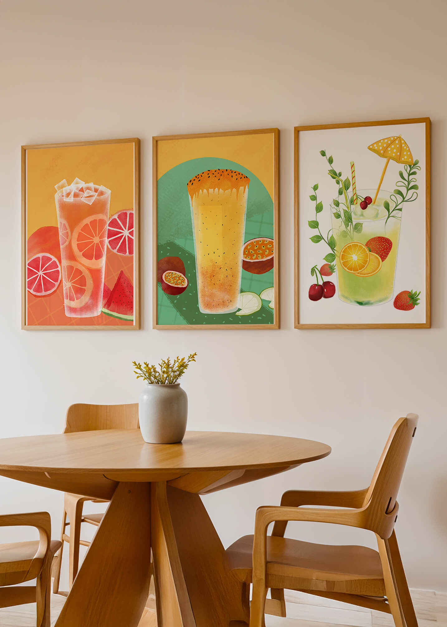 Set moderner tropischer Getränke-Kunstwerke im illustrativen Stil