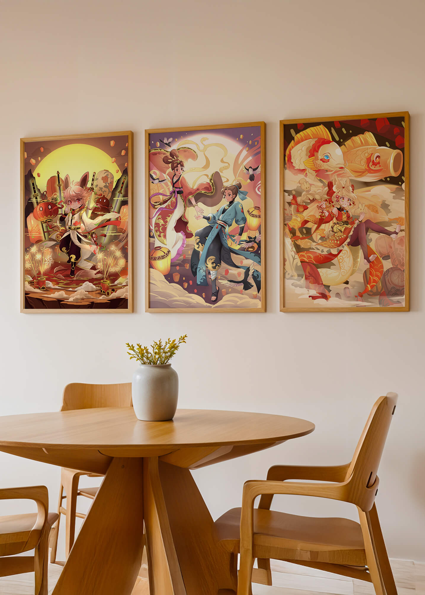 Triptyque d'art fantastique avec personnages imaginaires