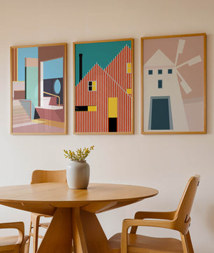Œuvres d'art moderne avec design architectural dans un environnement minimaliste