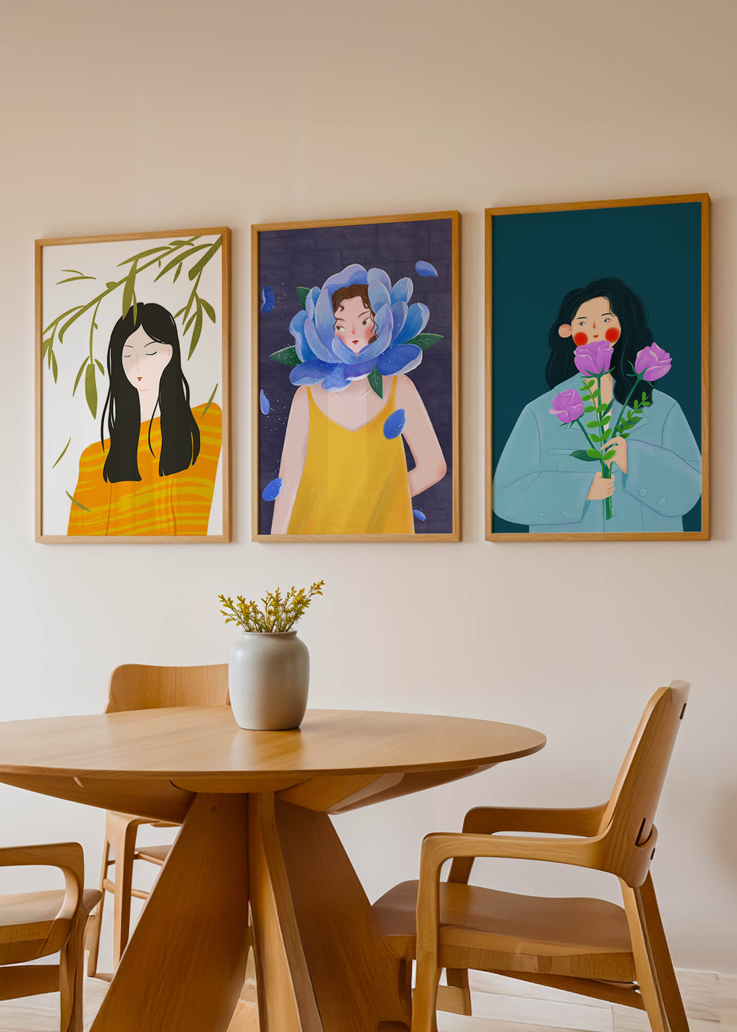 Ensemble de trois illustrations modernes sans cadre