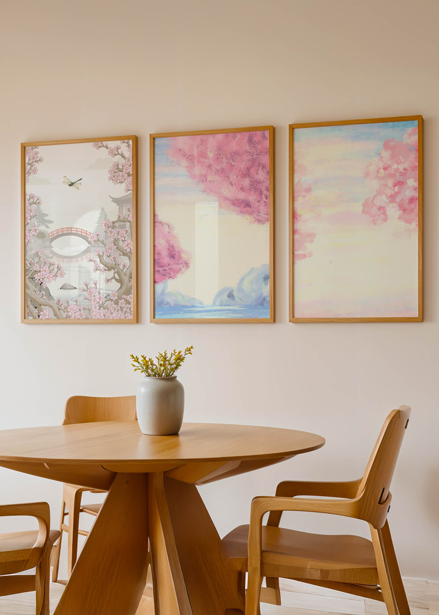 Imágenes Decorativas de Paisajes Florales y Puente de Madera en Primavera