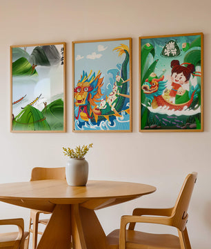 Art pour enfants avec des dragons et des éléments naturels dans un ton joyeux