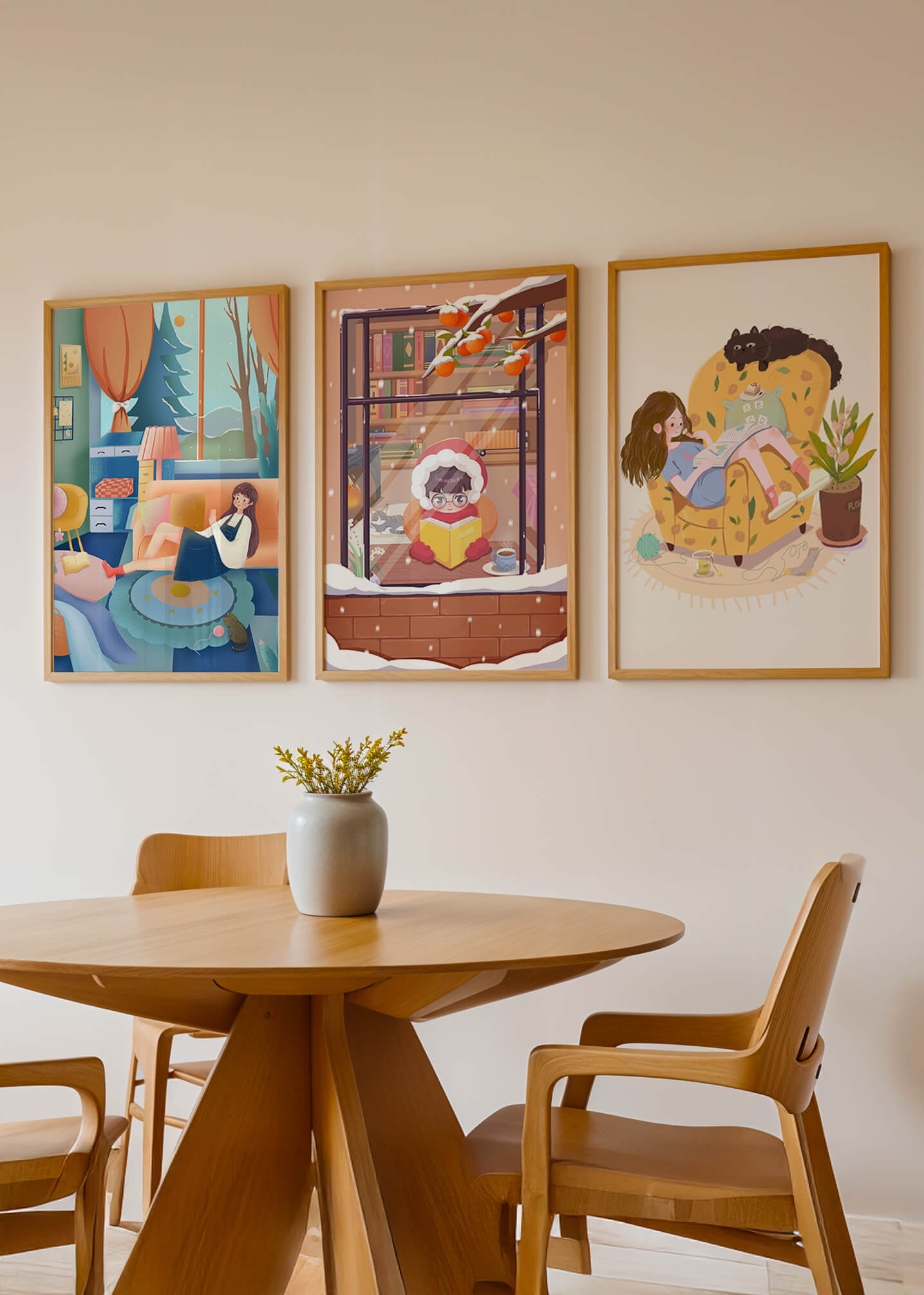 Décorations artistiques chaleureuses pour la maison avec illustrations d'hiver