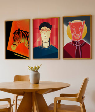 Art moderne avec zèbre, portrait géométrique et panthère
