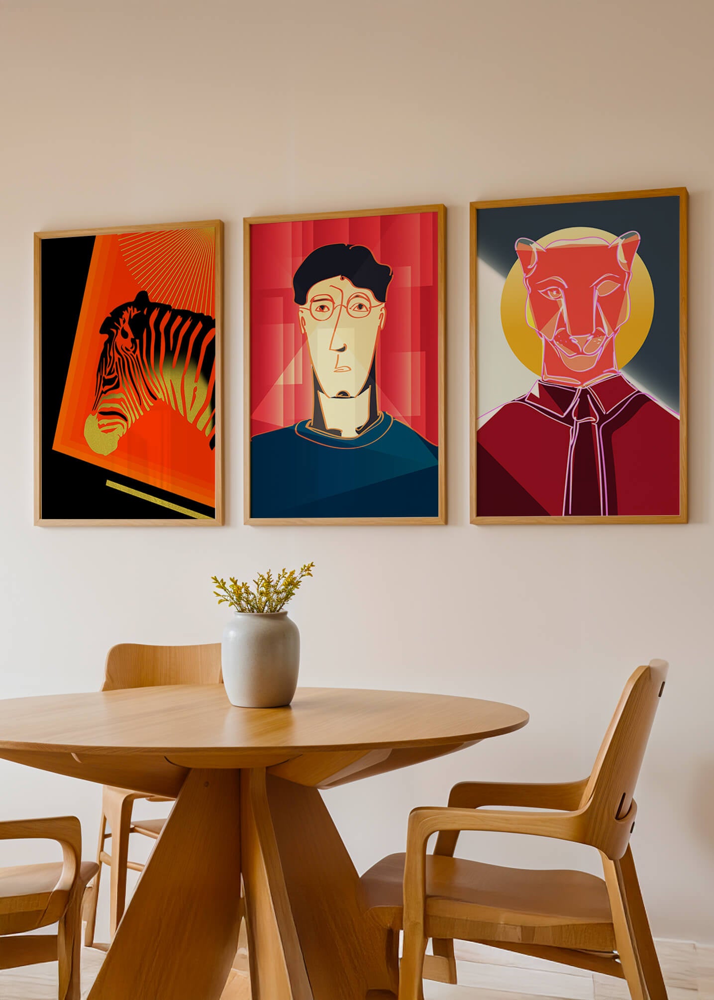 Art moderne avec zèbre, portrait géométrique et panthère