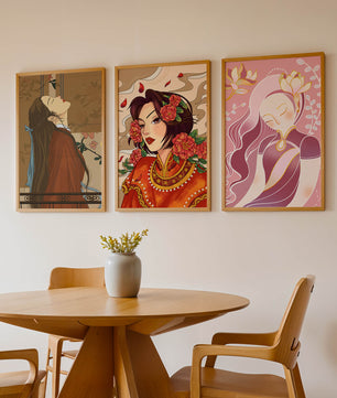 Conjunto de Ilustraciones de Estilo Asiático Presentadas Sin Marco en Fondo Claro