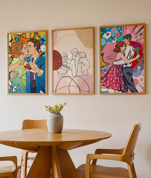 Ensemble d’œuvres d’art de couples en style Pop Art et ligne