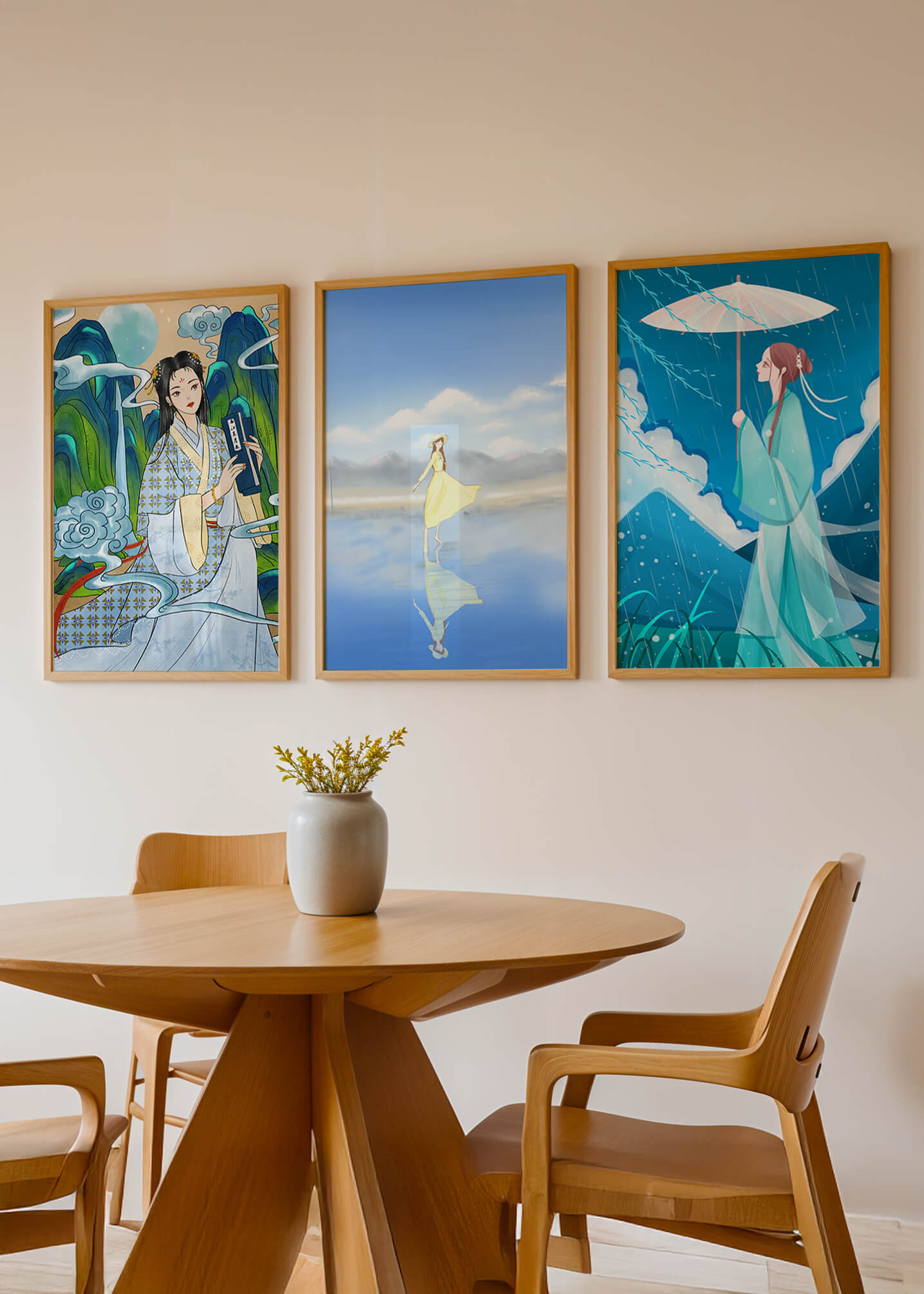 Decoración De Arte De Estilo Oriental Con Tres Obras