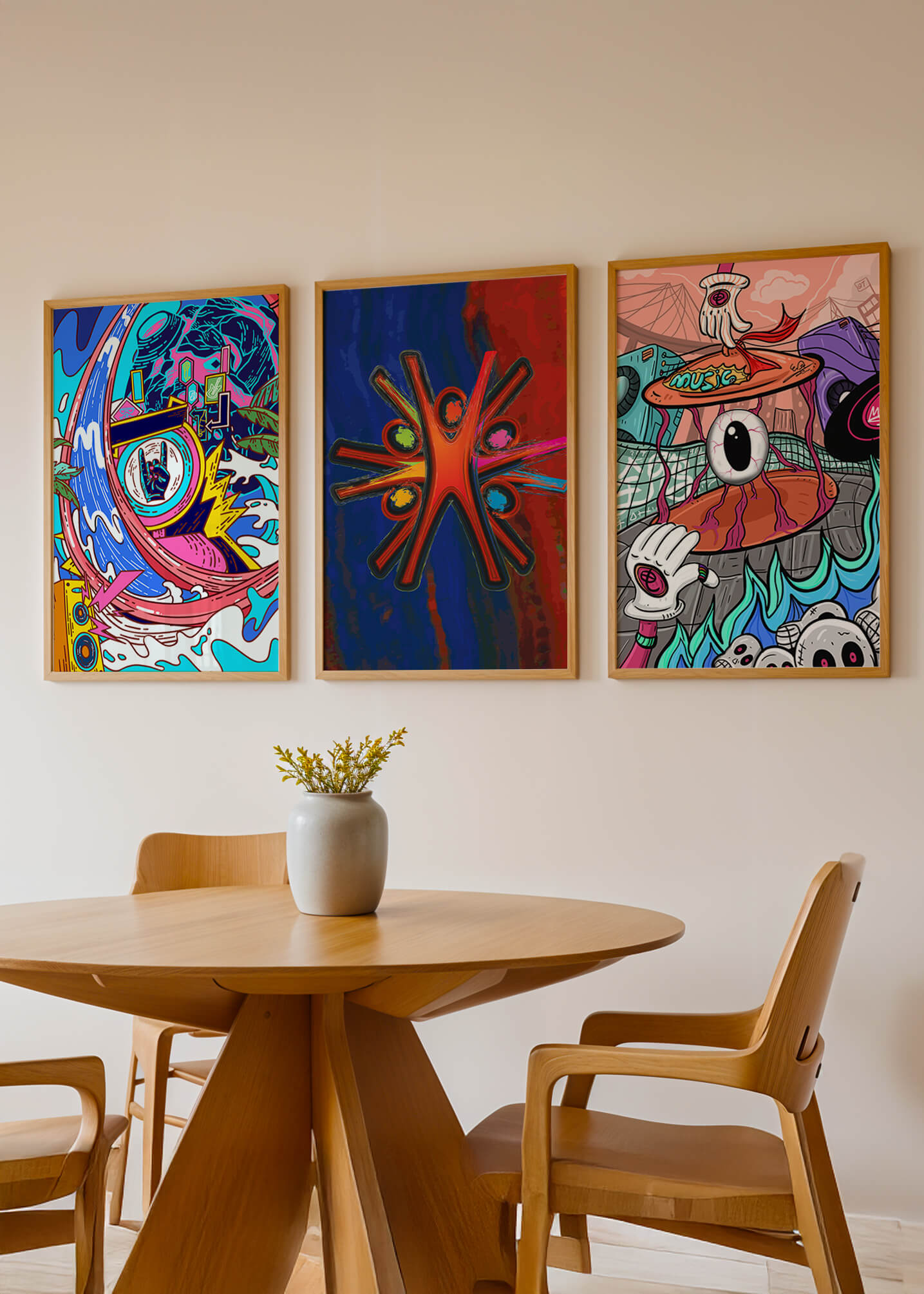 Conjunto De Obras De Arte Moderno Con Colores Vibrantes