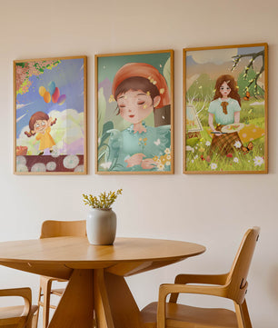 Art de filles en illustrations colorées et nature