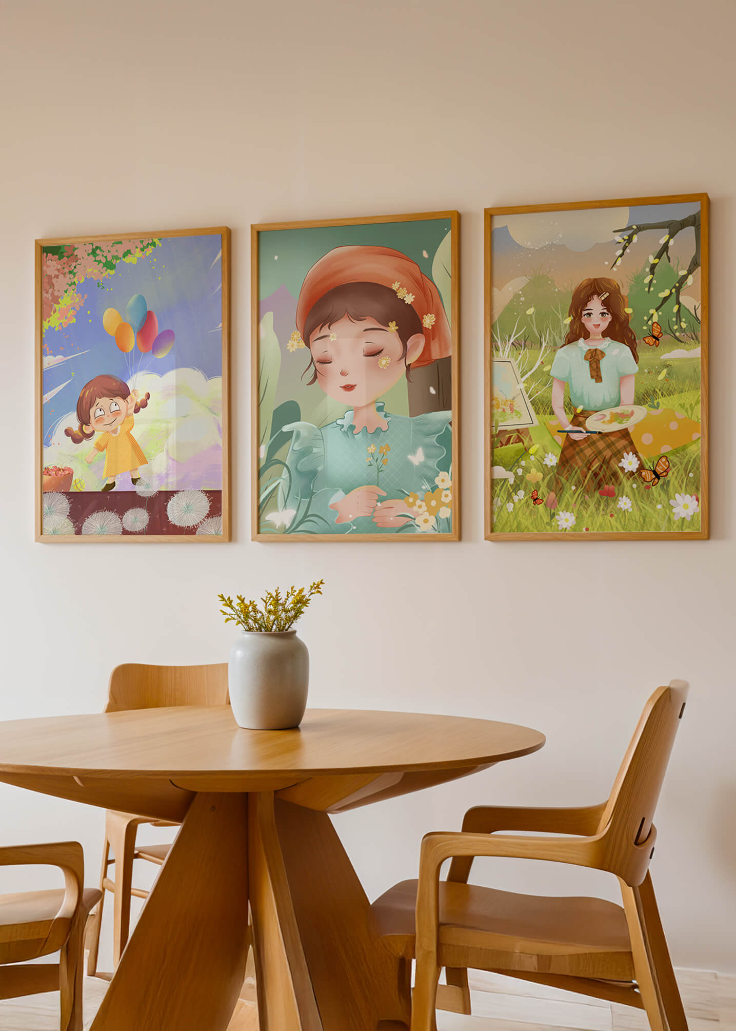 Art de filles en illustrations colorées et nature