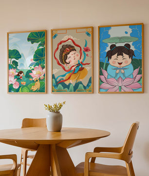 Ensemble d’illustrations de personnages adorables et de motifs floraux dans des tons vibrants