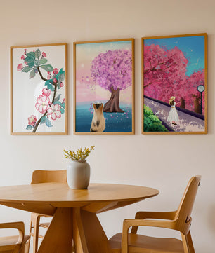 Ensemble d'Impressions Artistiques avec Arbres en Fleurs