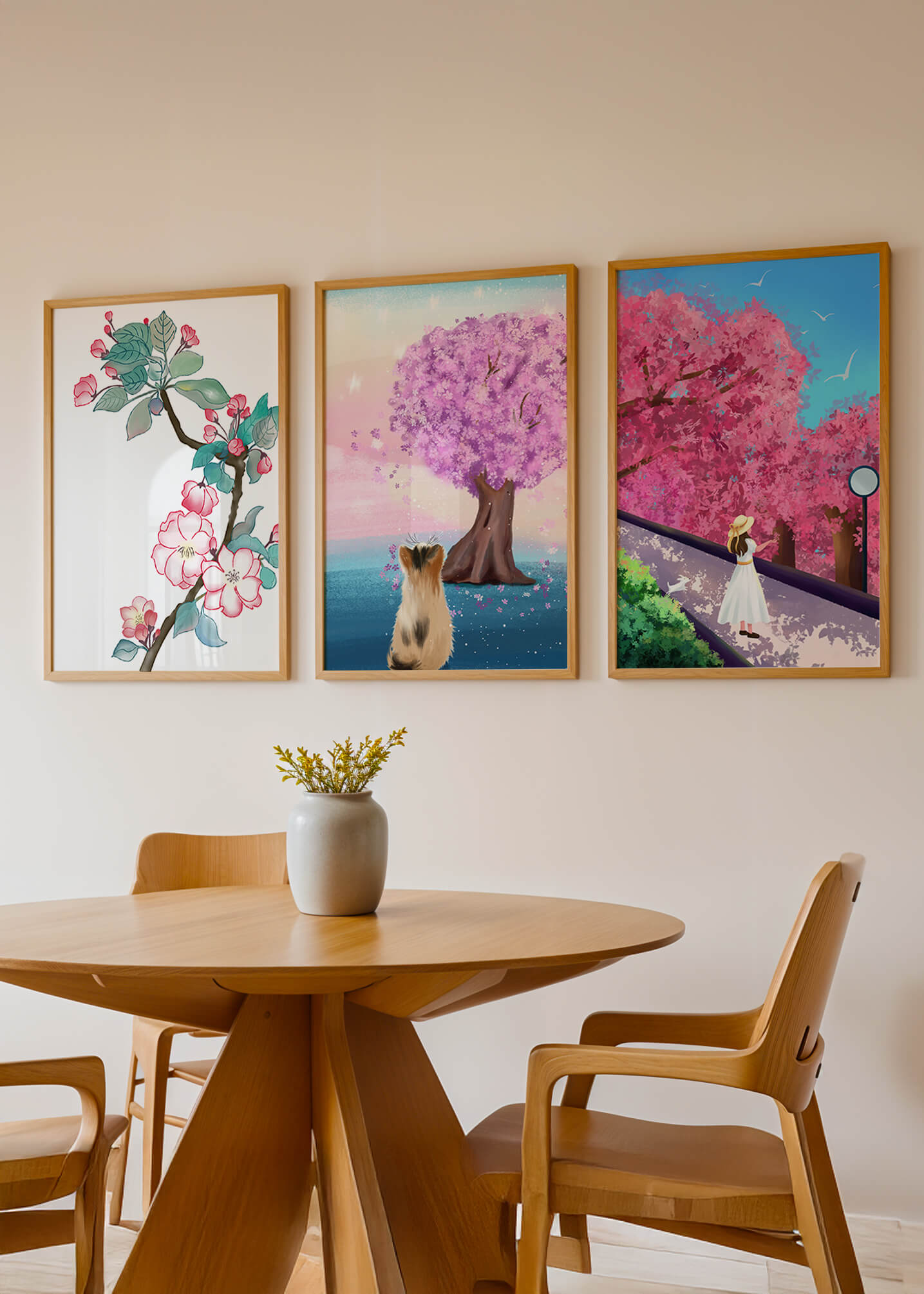 Ensemble d'Impressions Artistiques avec Arbres en Fleurs