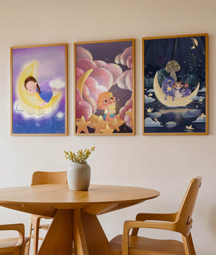 Ensemble de tableaux pour enfants avec lune et étoiles