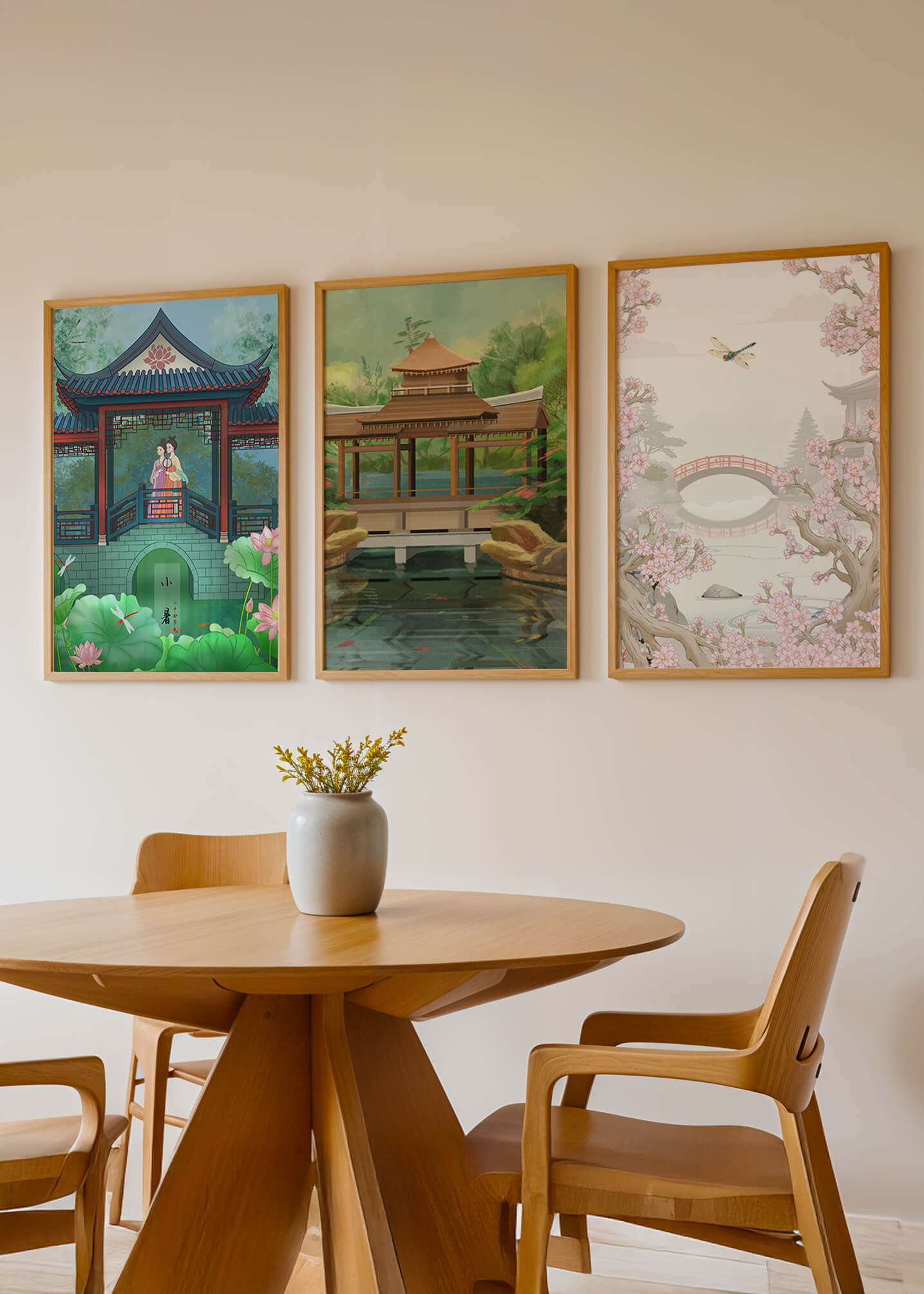 Triptyque de paysages asiatiques en impressions artistiques