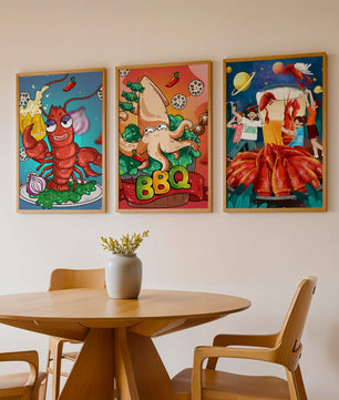 Illustrations amusantes de fruits de mer sur le thème de l’espace et du barbecue