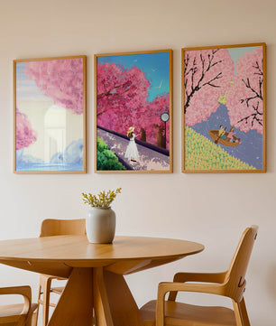 Peintures de fleurs de cerisier encadrées avec de magnifiques paysages