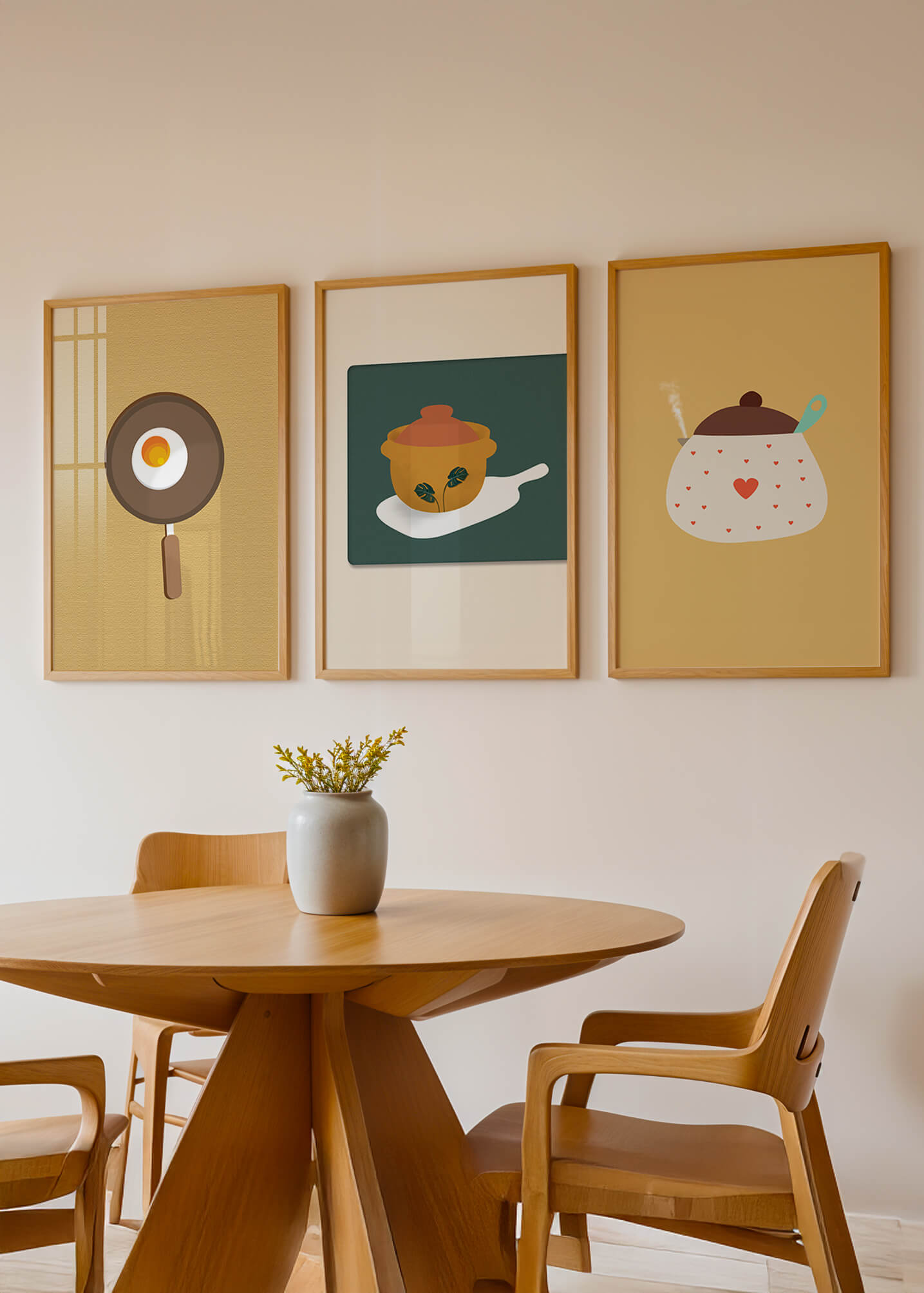 Trio de tableaux de cuisine aux motifs minimalistes et modernes