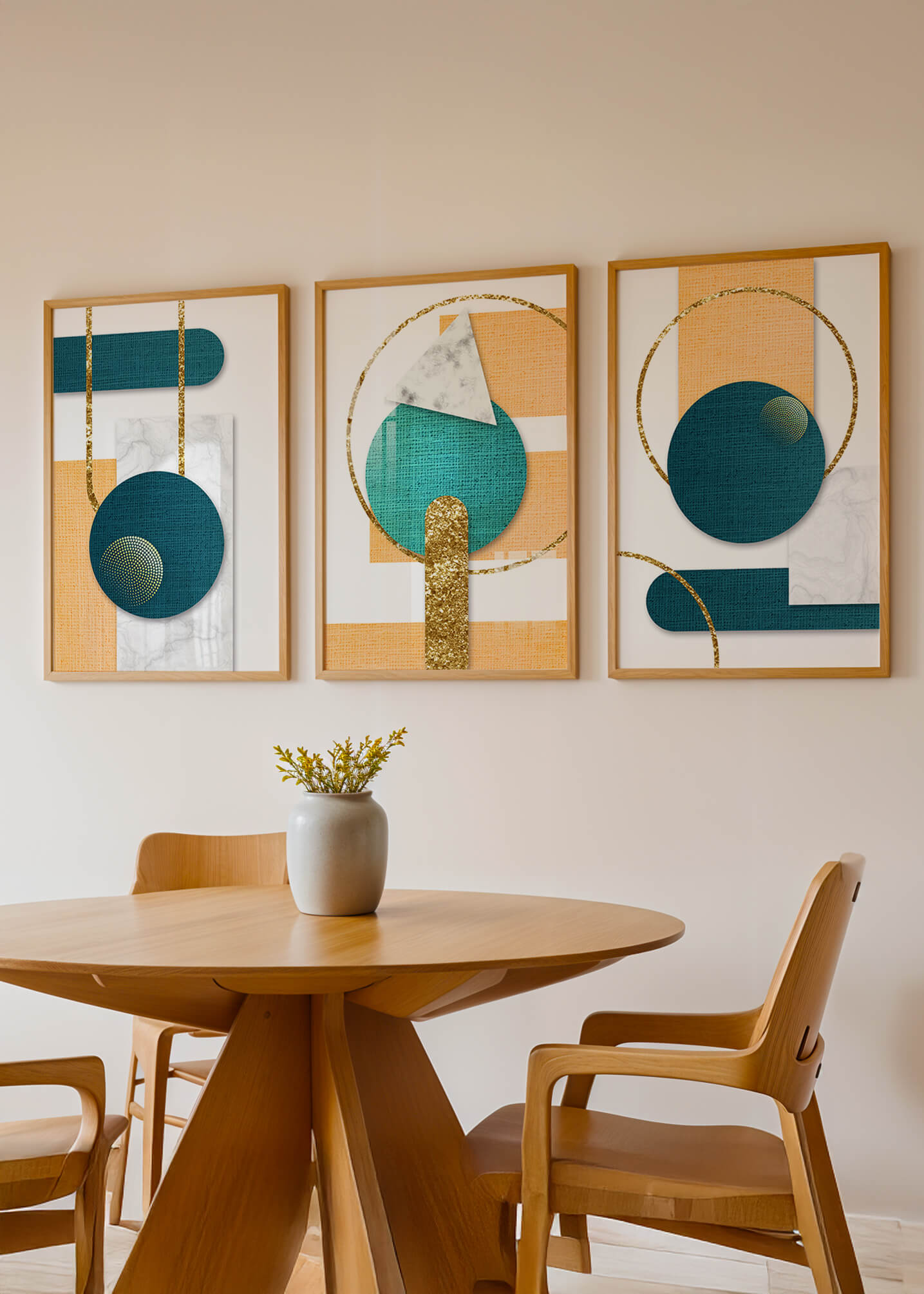 Art géométrique abstrait avec finition dorée