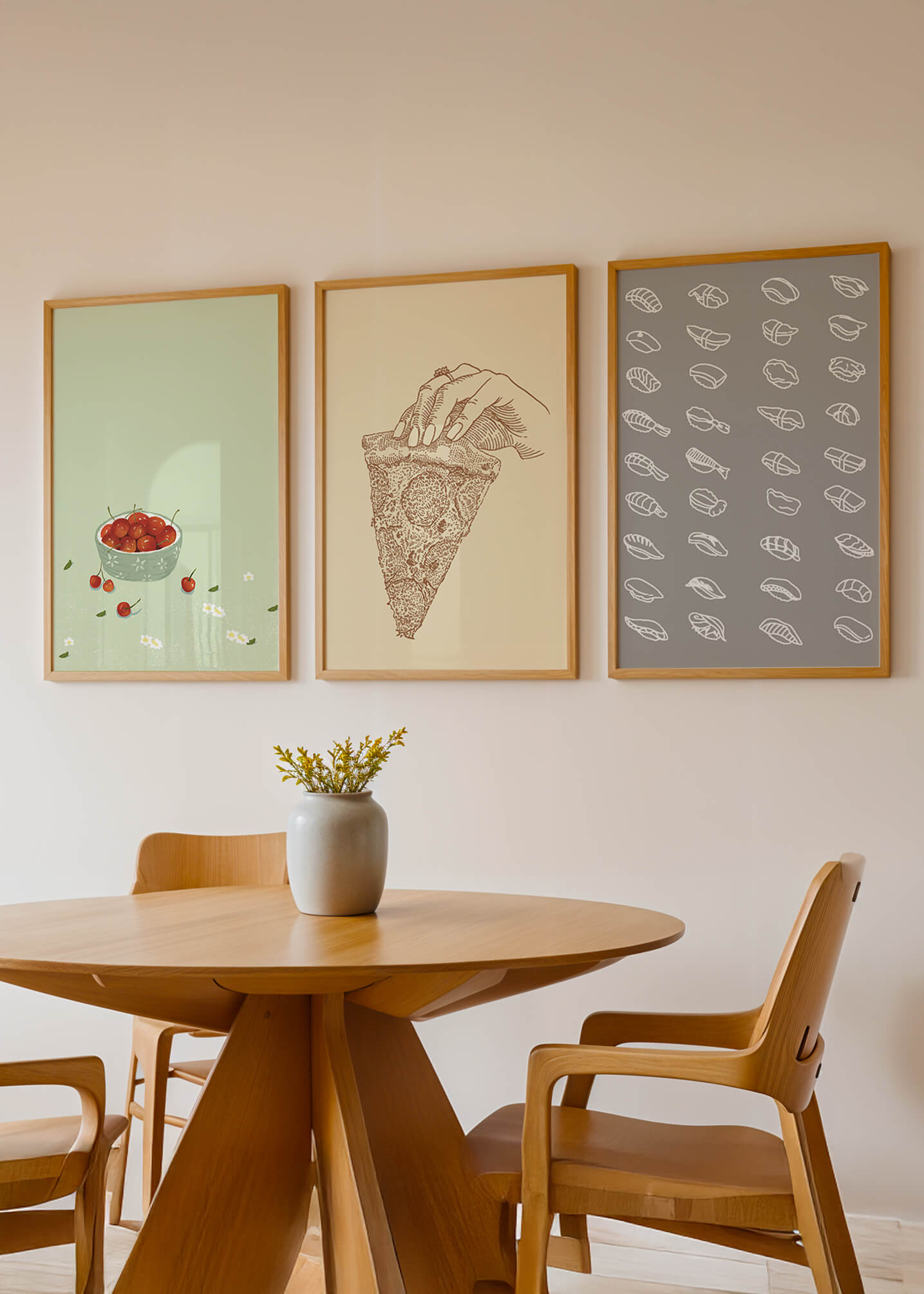 Trío de Pósteres de Arte Moderno de Comida