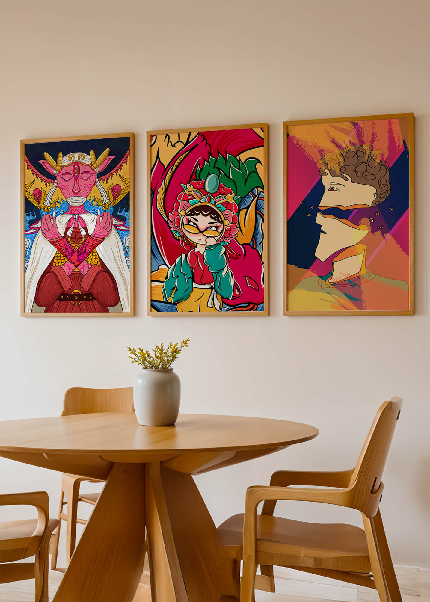 Conjunto de Tres Obras de Arte Pop sin Marco