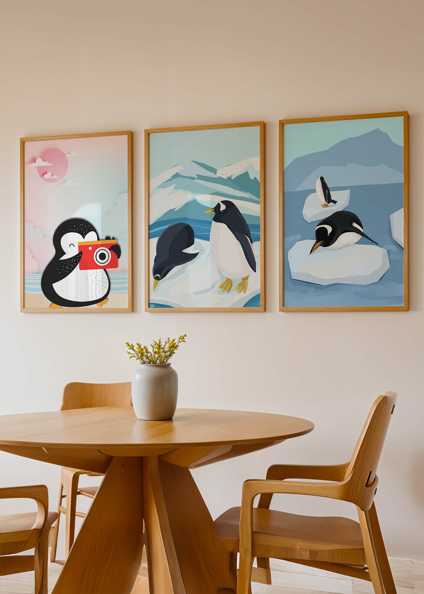 Póster De Pingüinos Sobre Piso De Madera