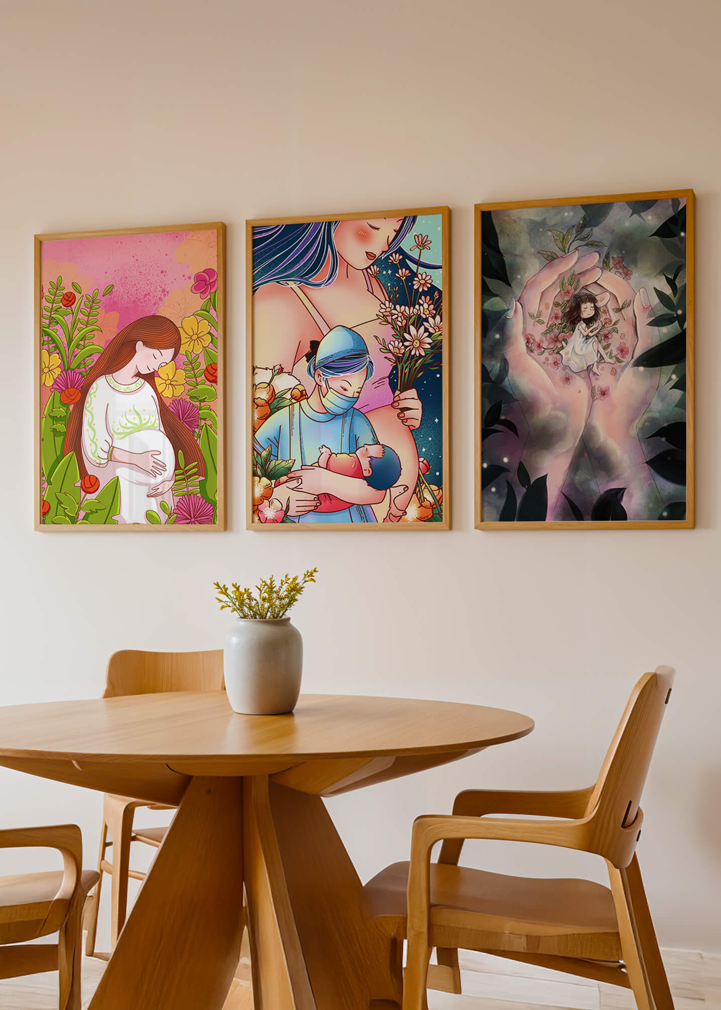 Arte Moderno De Madres Y Naturaleza En Colores Vibrantes